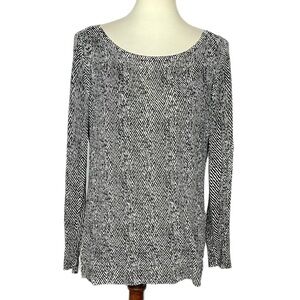 WHBM Sweater Womens‎ Medium Black Cream Stripe Pattern Lightweight 100% Rayon